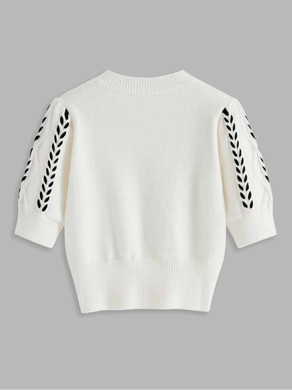 Commense White Knit Sweater with Black Accent Cable Detail - Picture 2 of 5